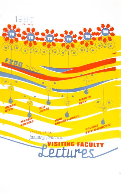 CalArts poster: 1999 January Practicum Visiting Faculty Lectures by Snow Kahn 