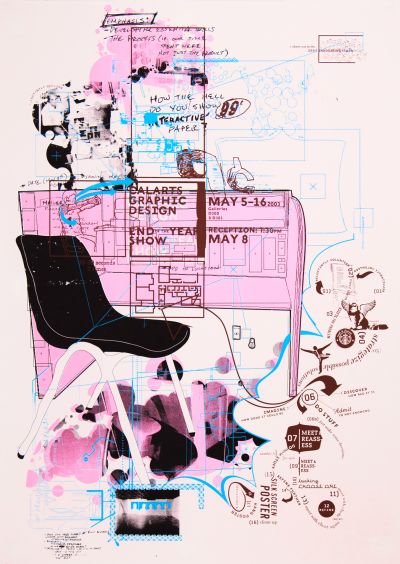 CalArts poster: 2003 Graphic Design End of the Year Show by Peter Kaplan Riley Swift 