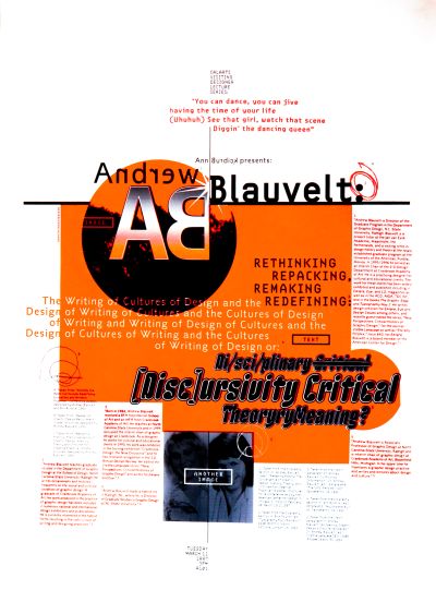 CalArts poster: Andrew Blauvelt: Rethinking Repacking, Remaking Redefining by Jens Gehlhaar 