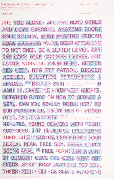 CalArts poster: Pornographics: Writing, Art and Pornography by Chad Potts Greg Chen Zak Kyes 