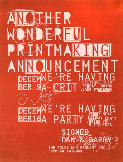 CalArts poster: Printmaking Party by Barry Deck 