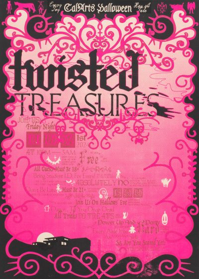 CalArts poster: Twisted Treasures by Shivangi Chopra Kari Trail Maya Alvarado 