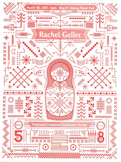 CalArts poster: Rachel Geller: Performer/Composer Graduation Recital by Bijan Berahimi 