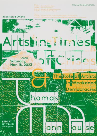 CalArts poster: Arts in Times of Crises by Sarah Chow Jiho Ahn 