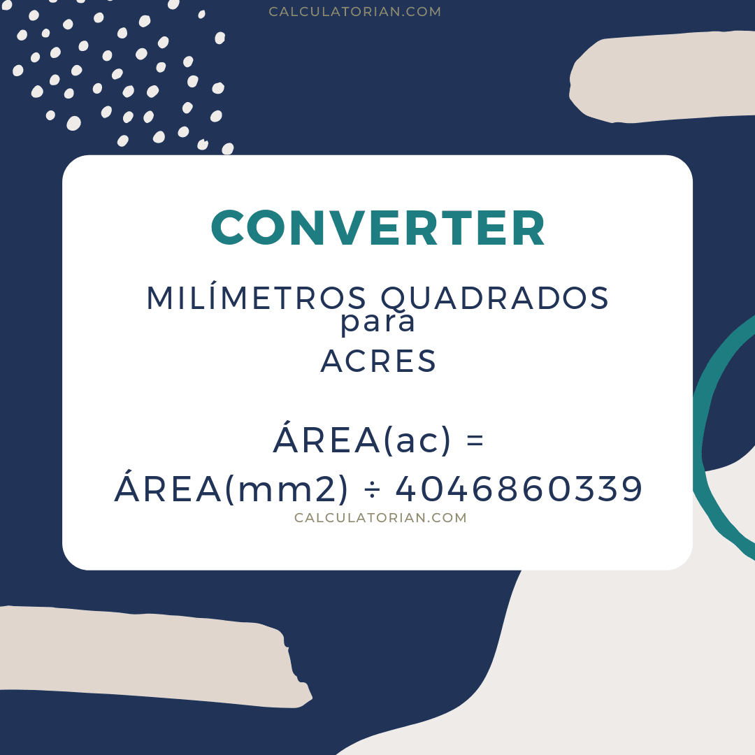 A fórmula para converter um area de Milímetros quadrados para Acres