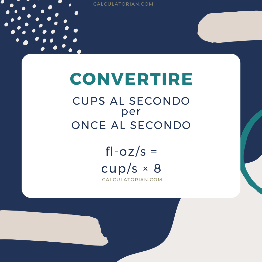 La formula per convertire un volume-flow-rate da Cups al secondo a Once al secondo