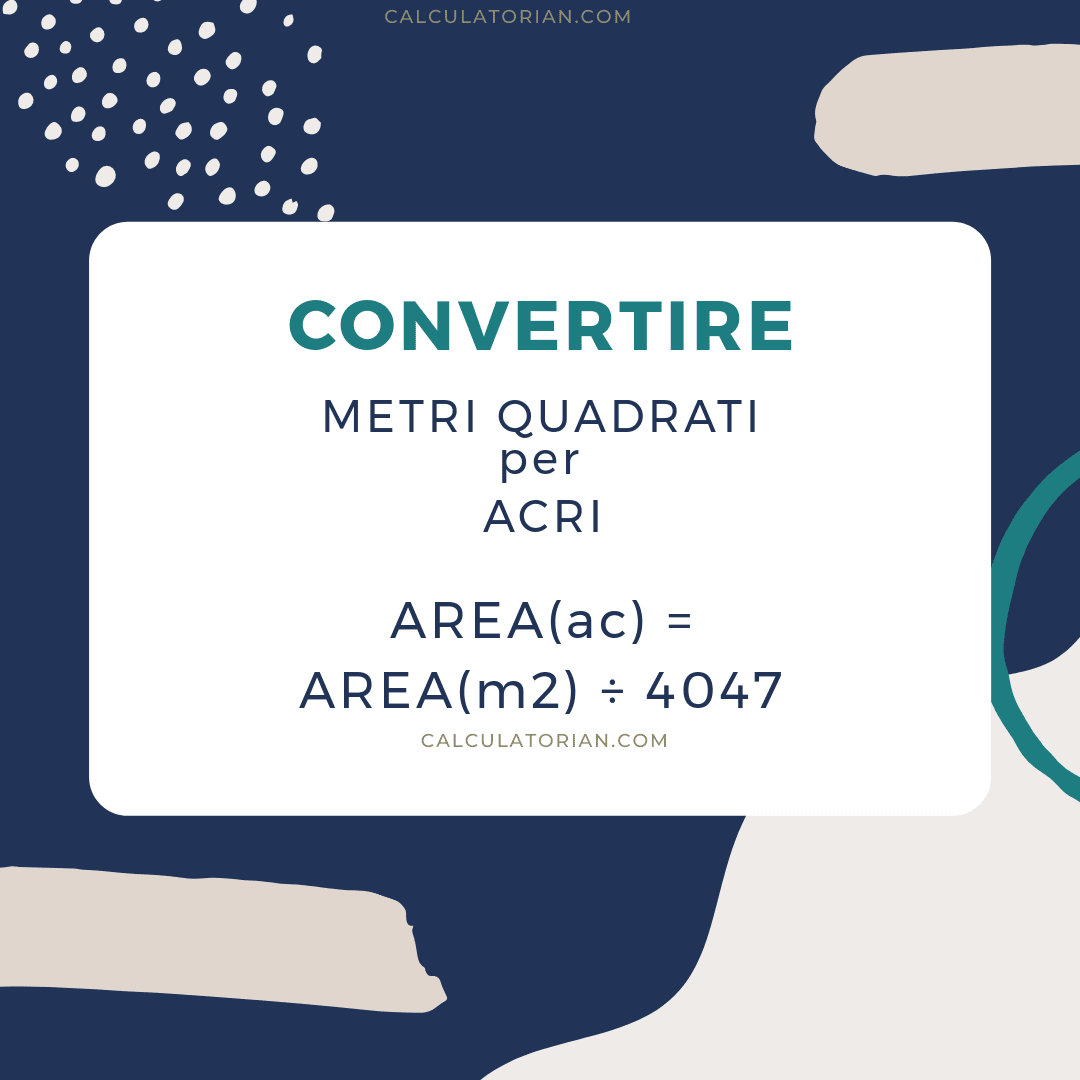 La formula per convertire un area da Metri quadrati a Acri