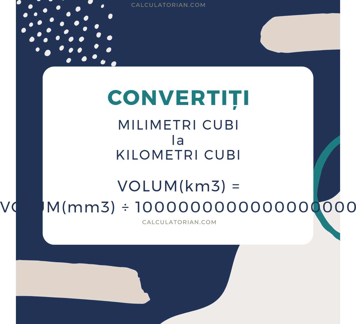 Formula pentru conversia unui volume din Milimetri Cubi în Kilometri Cubi