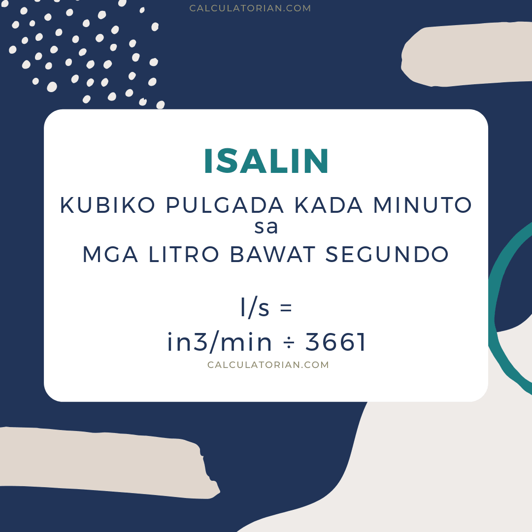 Ang formula para sa pag-convert ng volume-flow-rate mula sa Kubiko pulgada kada minuto patungong Mga litro bawat segundo