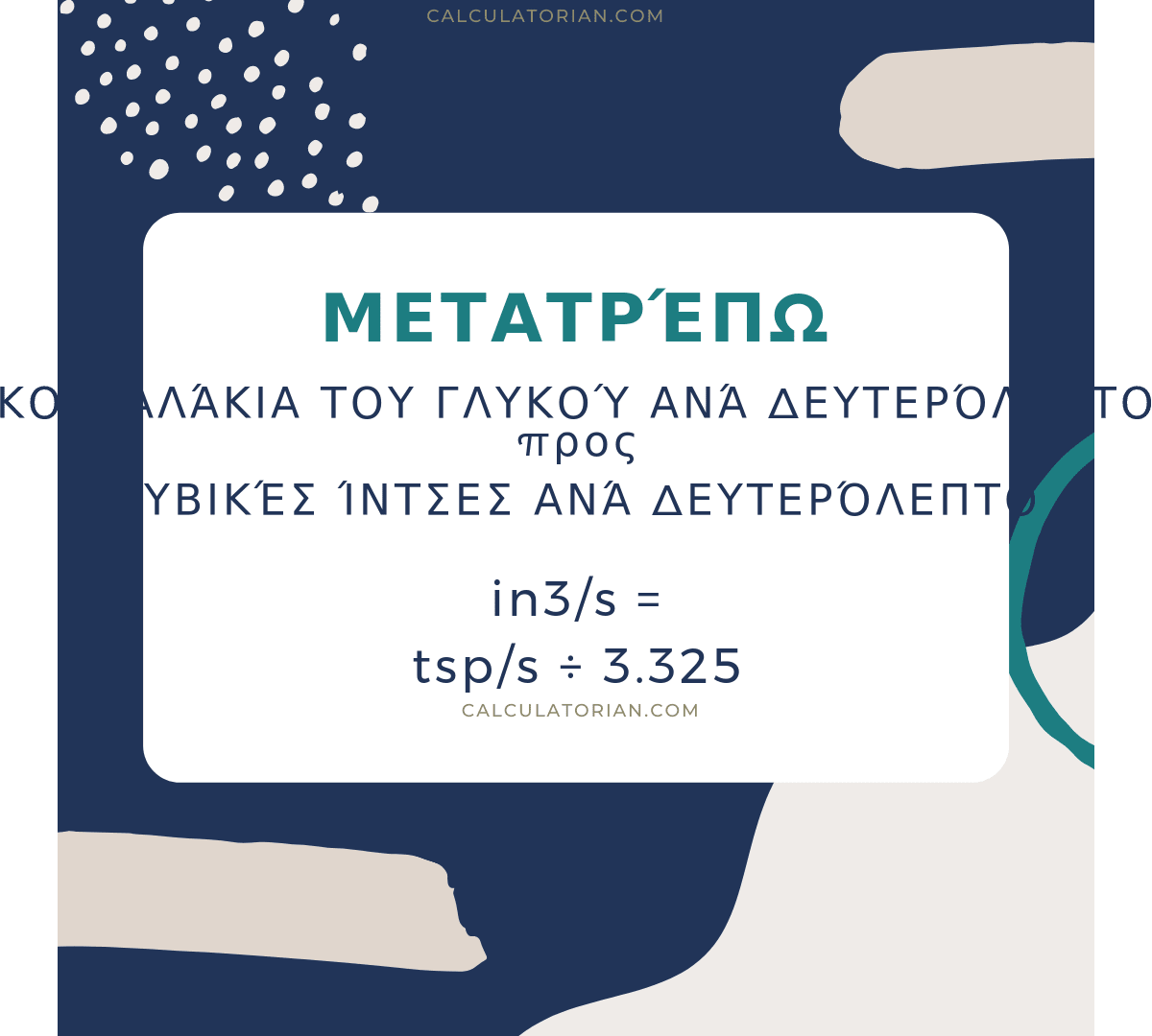 Ο τύπος για τη μετατροπή ενός volume-flow-rate από Κουταλάκια του γλυκού ανά δευτερόλεπτο σε Κυβικές ίντσες ανά δευτερόλεπτο