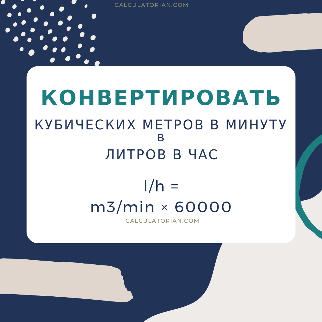 Формула преобразования volume-flow-rate из Кубических метров в минуту в Литров в час