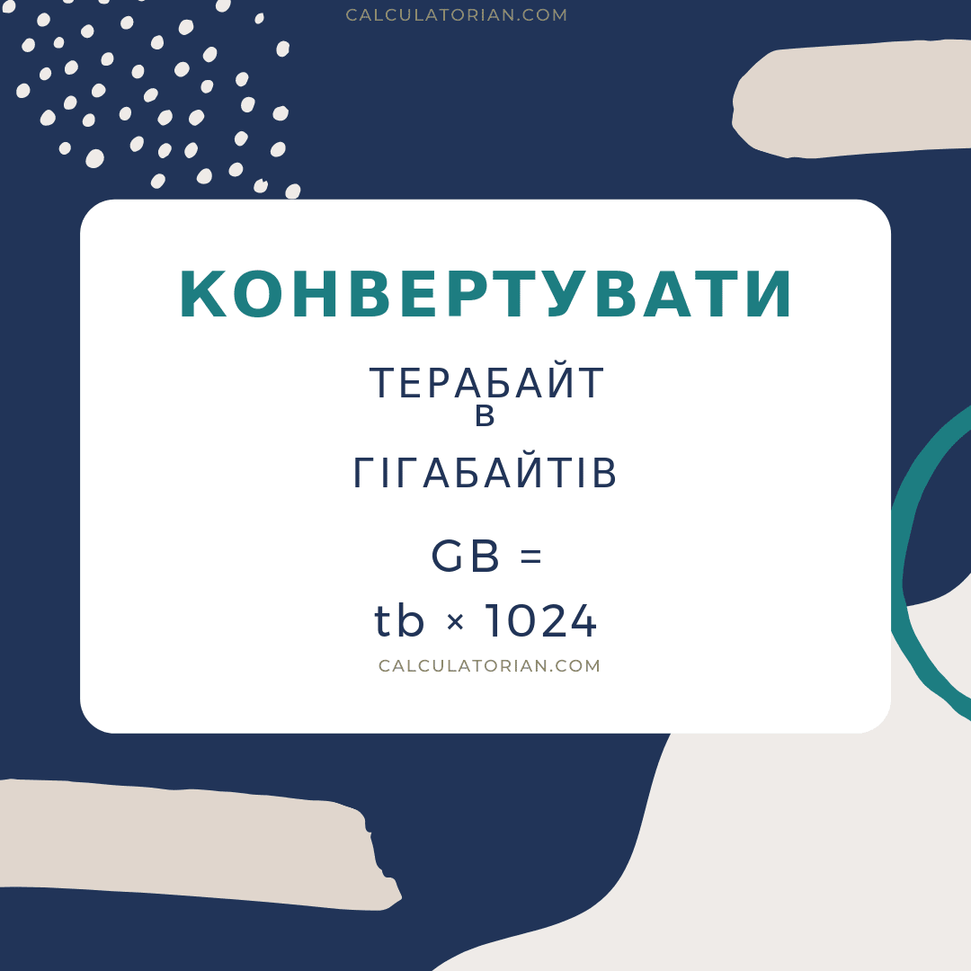 Формула для конвертації digital Терабайт в Гігабайтів