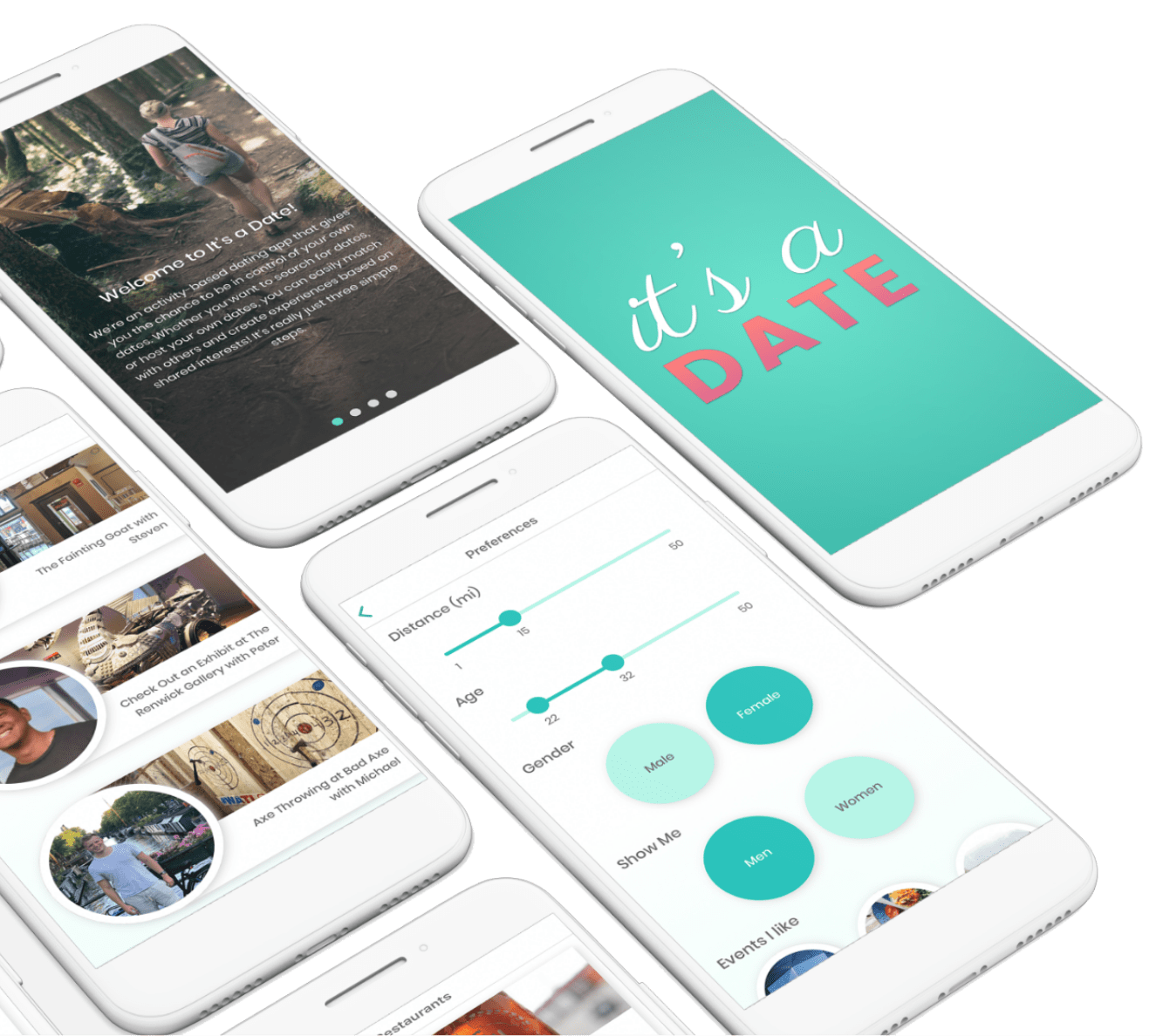 Collage of Its a Date screens