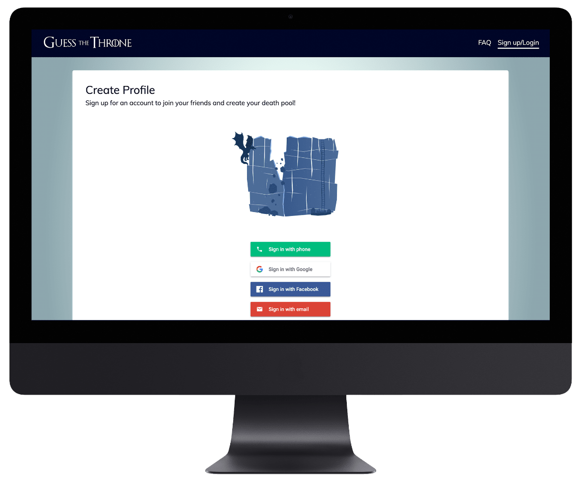 Guess the Throne login page
