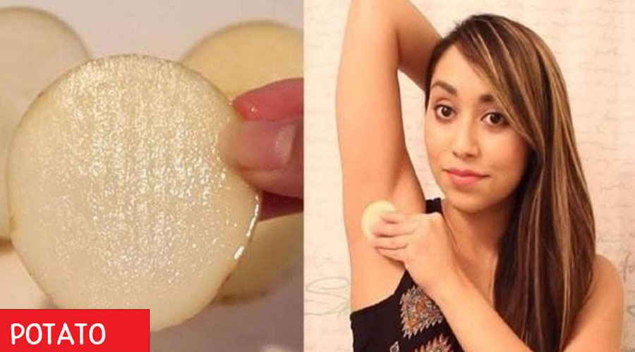 Slice the potato and make some cuts into the center to get some juice out. Gently rub it on your underarms for about 2 minutes while watching TV or you have a spare time.
