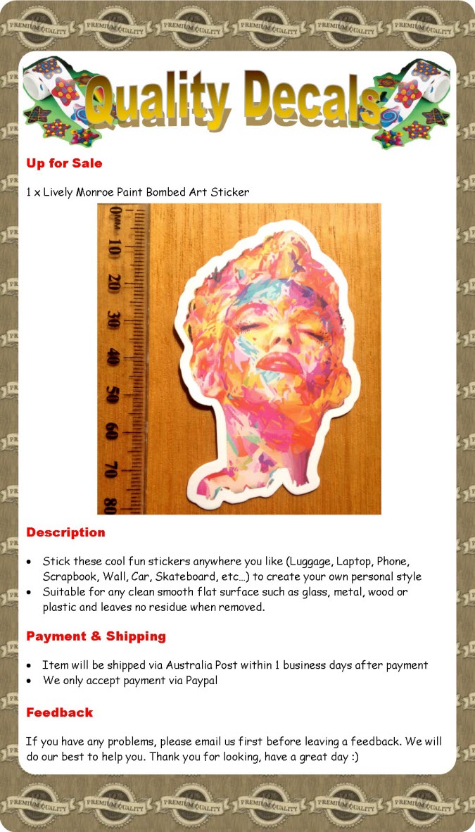 Marilyn Monroe Paint Bombed Wall Art Luggage Sticker Car Skateboard Guitar Decal