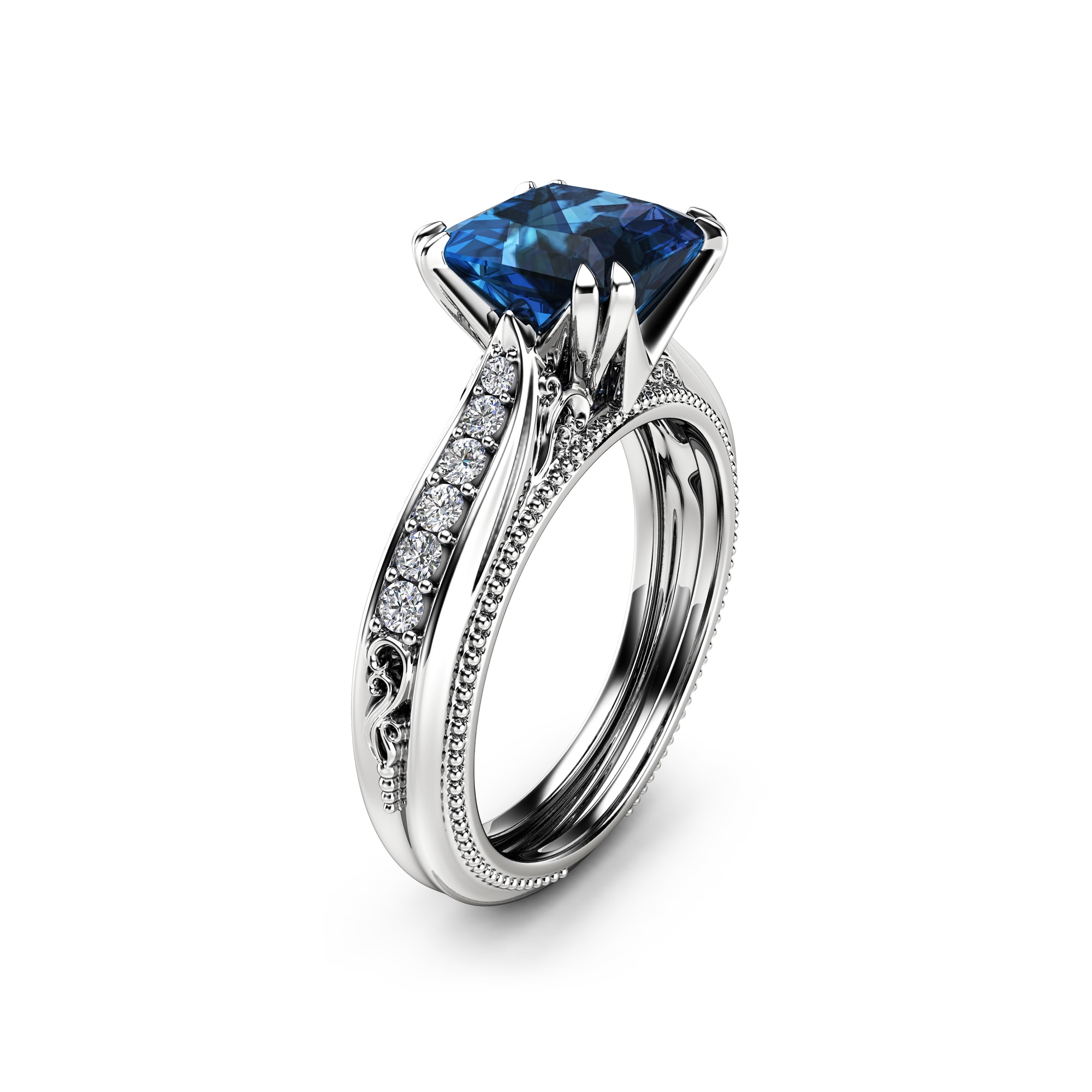 Regard Jewelry - TEXAS STAR CUT BLUE TOPAZ RING WITH HALO AT
