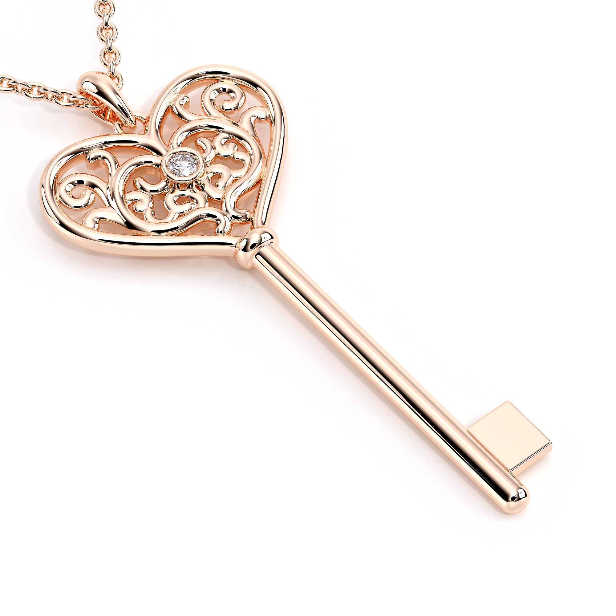 14k rose gold or white gold over 925 silver key pendant necklace with  accents