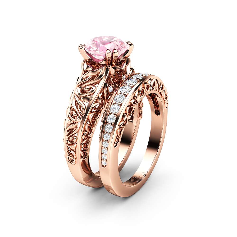 Pink Moissanite Engagement Ring Unique Rose Gold Engagement Ring