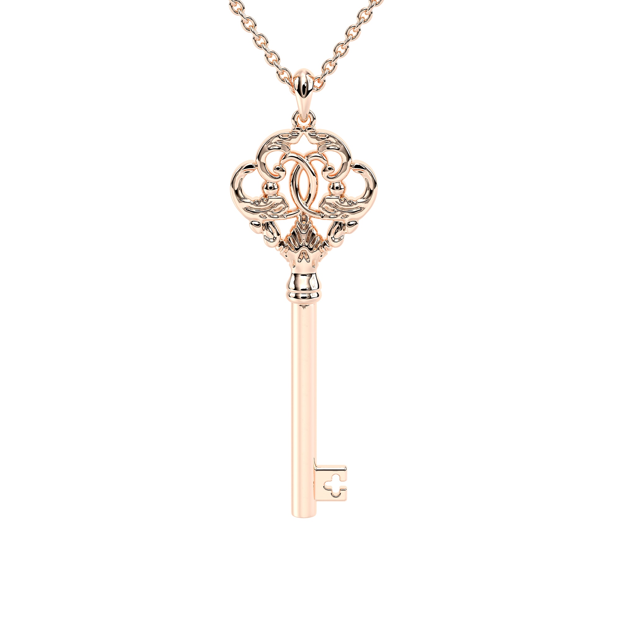 Vintage Fancy Necklace 14K Rose Gold Key Pendant Fine Jewelry for Her - 14K Rose Gold - Without Chain