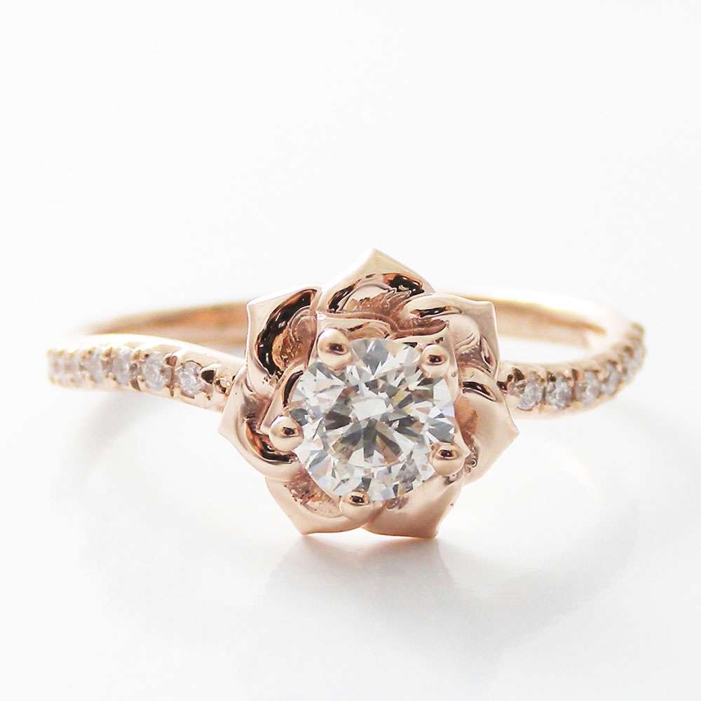 14K Rose Gold Diamond Engagement Ring 0.40ct Natural Diamond Rose Gold  Flower Engagement Ring - Camellia Jewelry
