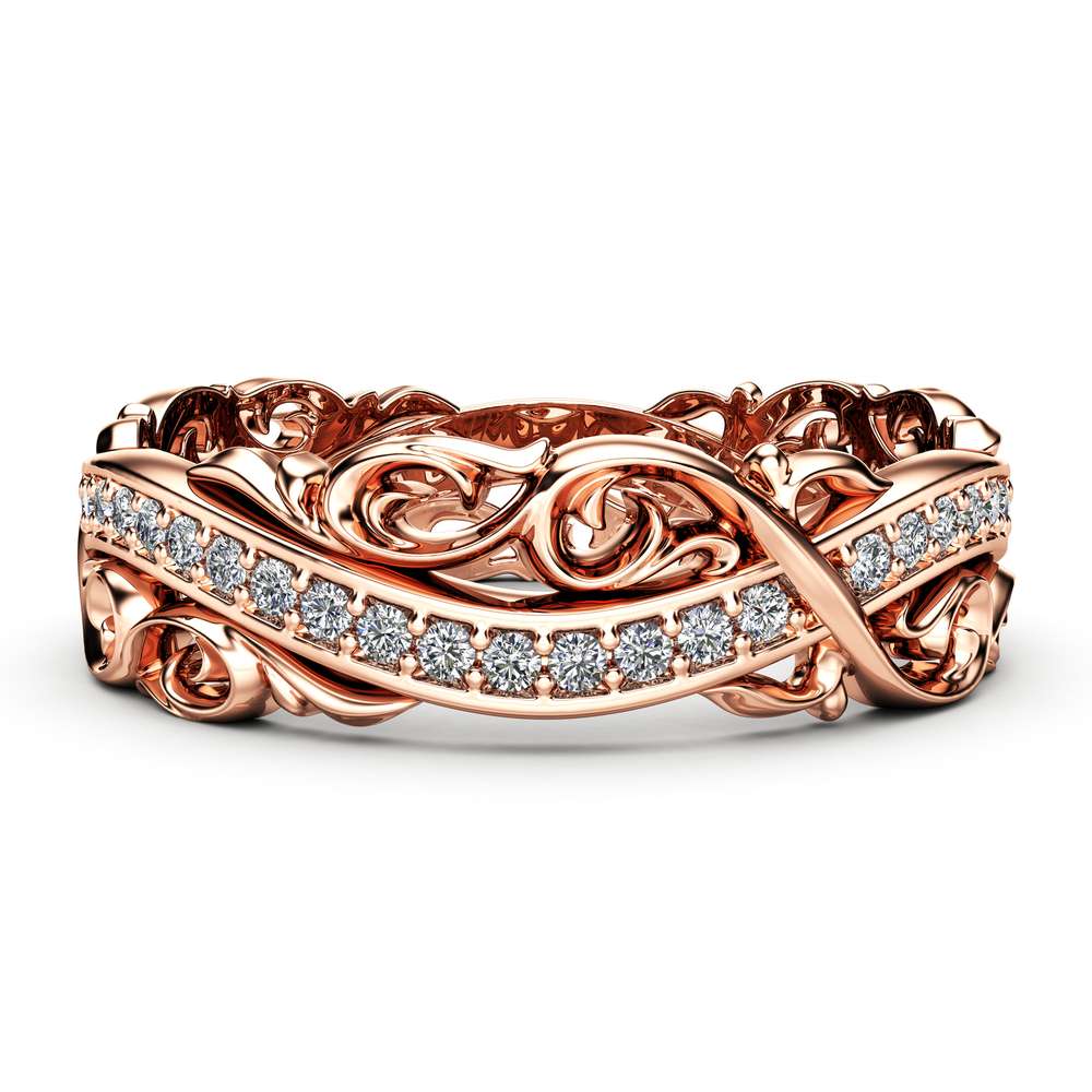 Rose Gold Wedding Band Diamond Wedding Band Unique Wedding Band ...