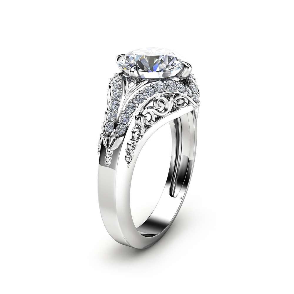 Round Moissanite Ring Moissanite Alternative Engagement Ring 14K White Gold  Ring Round Shape - Camellia Jewelry
