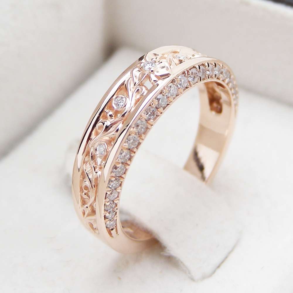 Diamond Wedding Ring 18K Rose Gold, Half Eternity Diamonds Wedding Band, Two Row 4 mm 0.45 Carat Handmade