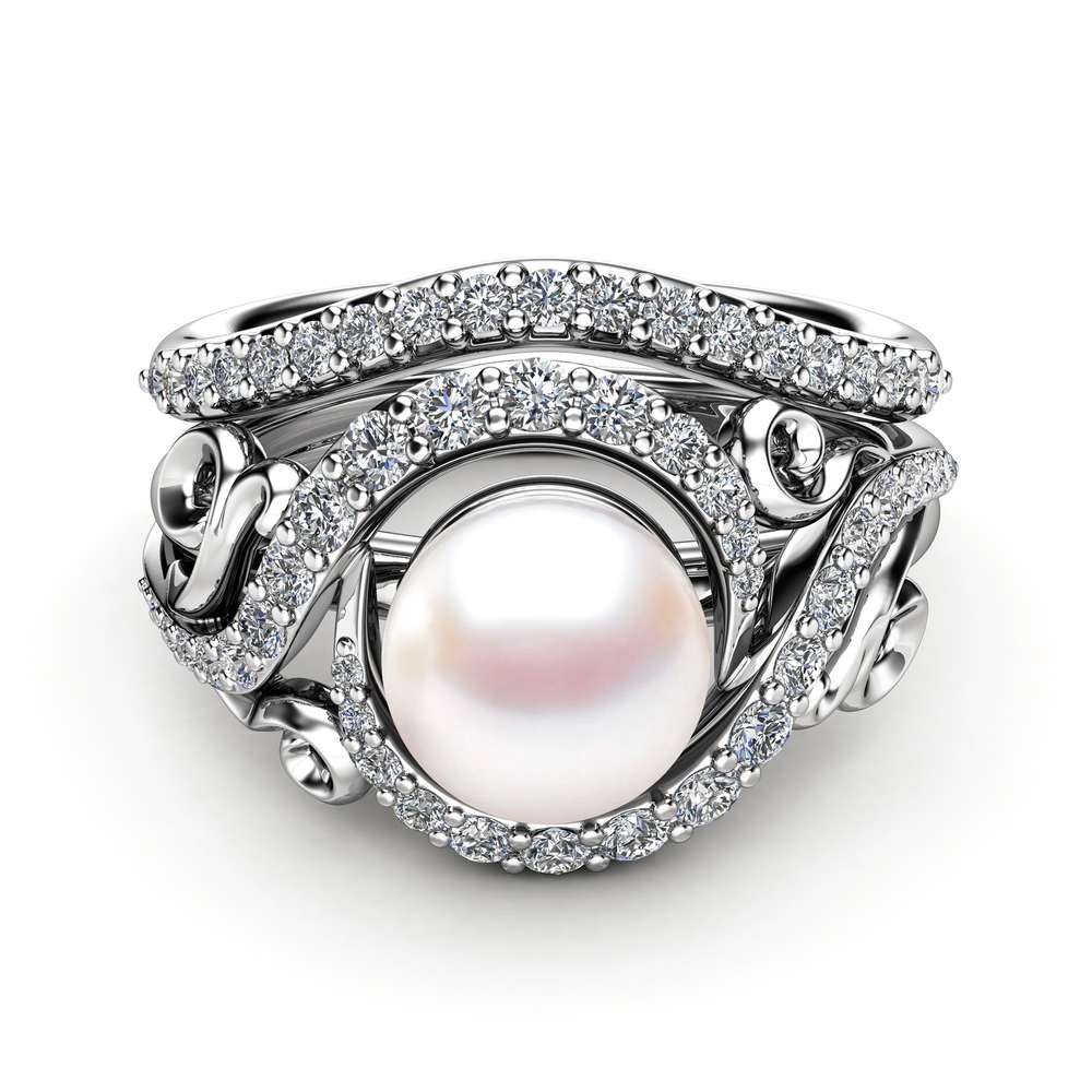 Pearl Engagement Ring Set White Gold 