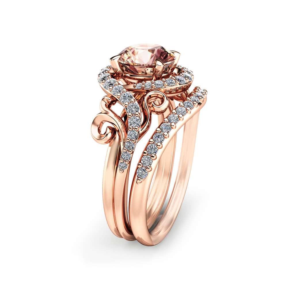 Pink Moissanite Engagement Ring Unique Rose Gold Engagement Ring - Camellia  Jewelry