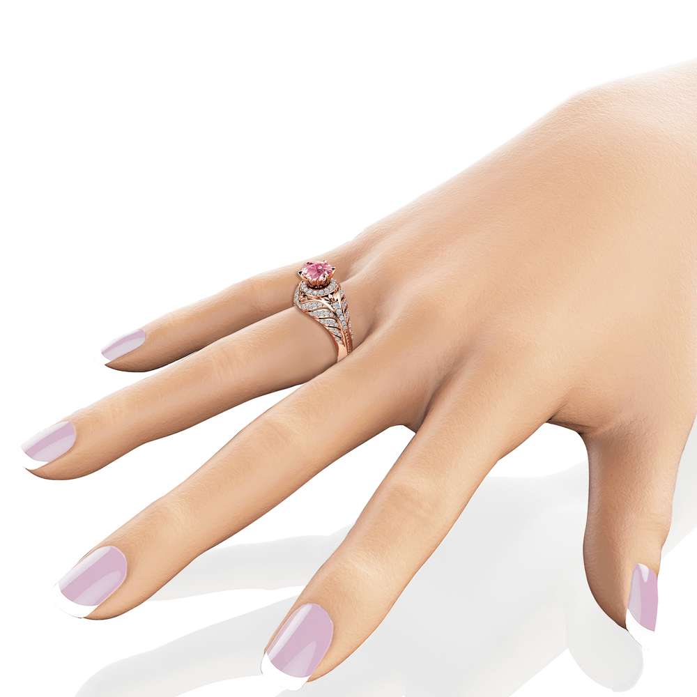 Custom Pink Sapphire Engagement Ring 14K Rose Gold Halo Engagement