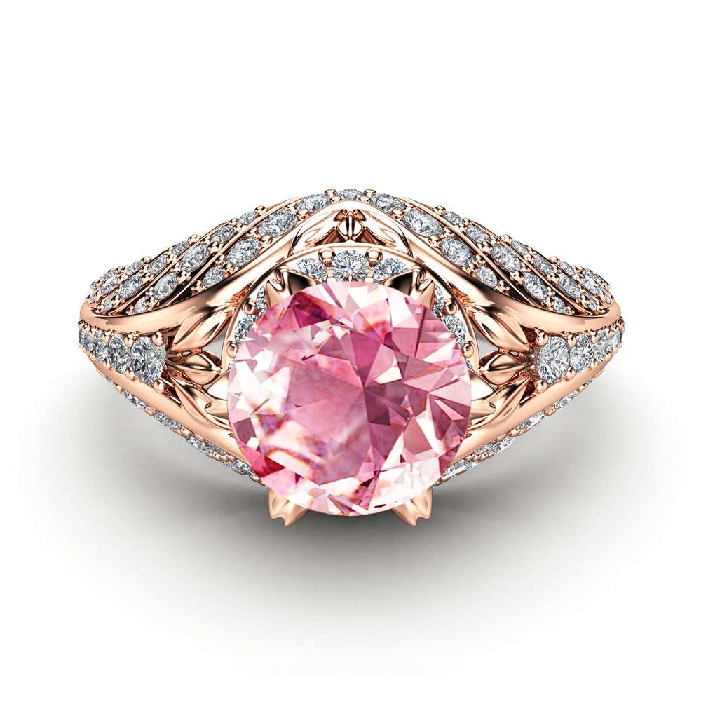 Pink Sapphire Halo Engagement Ring