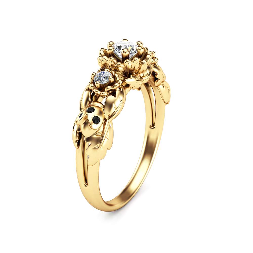 18K White Gold Diamond Bouquet Three Stone Engagement Ring
