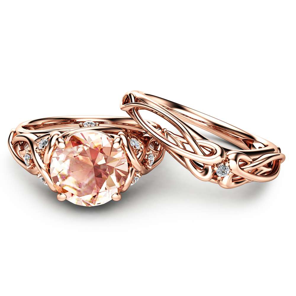 Rose Gold Morganite Engagement Ring Set Unique 2 Carat Morganite Ring with  Matching Band 14K Rose Gold Engagement Rings - Camellia Jewelry