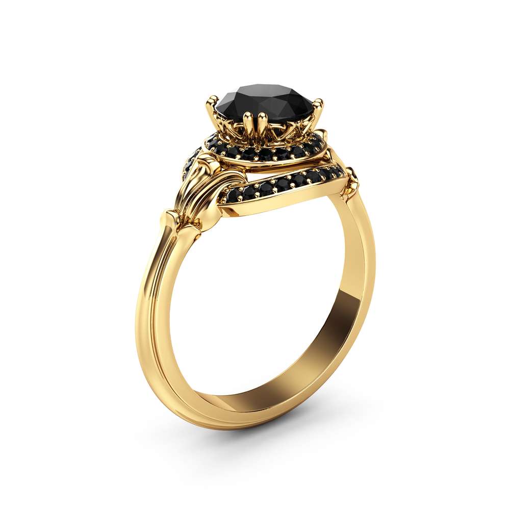 Unique Engagement Ring 14K Two Tone Gold Ring Edwardian Black Diamond  Engagement Ring - Camellia Jewelry