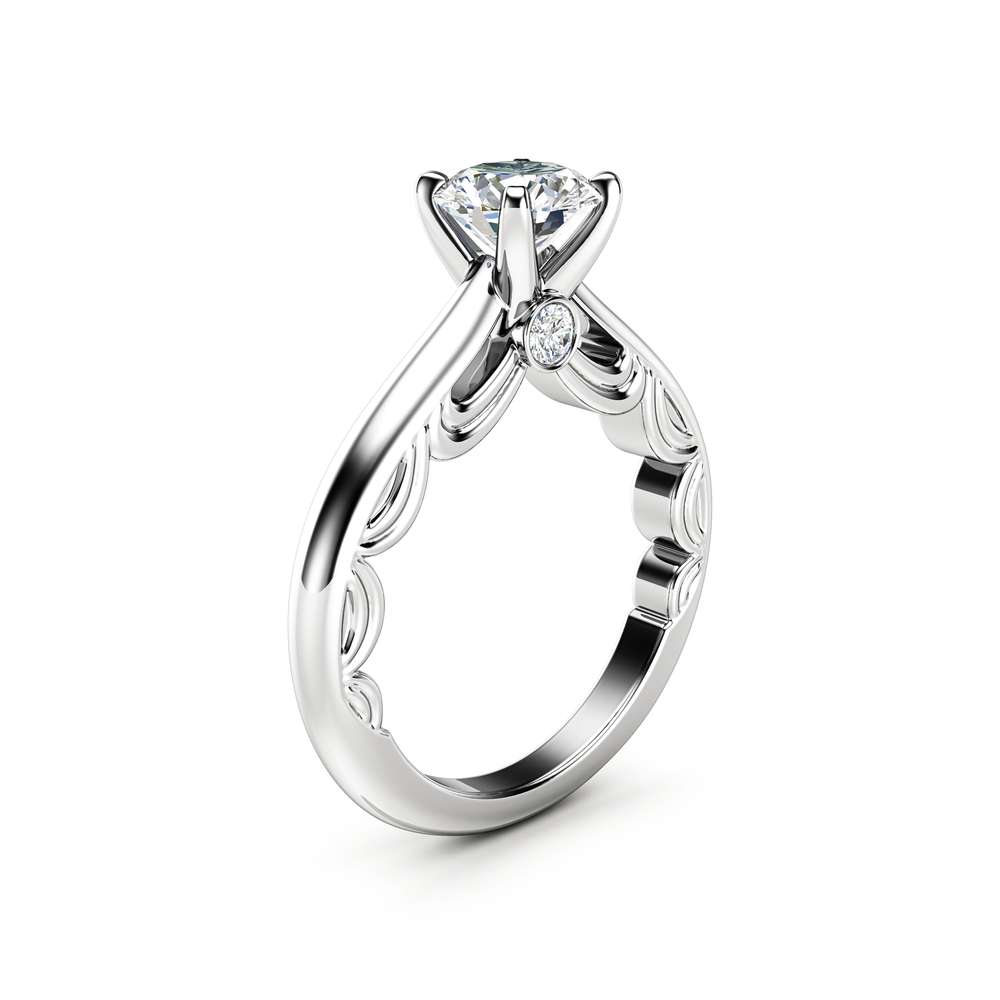 Unique Engagement Ring 14K Two Tone Gold Ring Edwardian Black Diamond  Engagement Ring - Camellia Jewelry