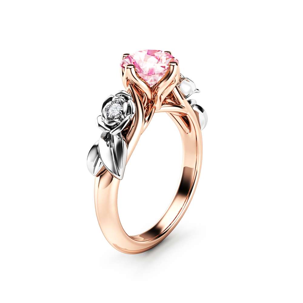 Pink Moissanite Engagement Ring Unique Rose Gold Engagement Ring - Camellia  Jewelry