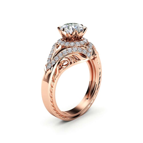 Blue Diamonds Moissanite Engagement Ring Set 14K White Gold Engagement ...