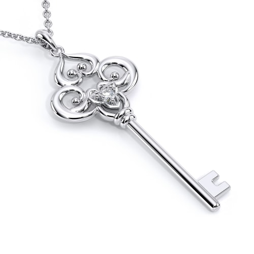 Solid Gold Key Necklace & 925 Sterling Silver Key Pendant