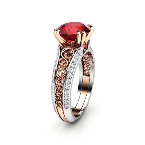 Unique Art Deco Engagement Ring Natural Ruby Engagement Ring 14K Two ...