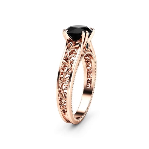 1 Carat Black Diamond Unique Engagement Ring 14K White Gold Filigree ...
