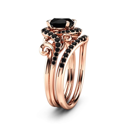 Necromancer's Couples Ring- 14K Rose Gold Video Game Inspired Rings- Affordable Gamers Engagement Rings by Black Diamonds- New York 5 / 925 Silver+