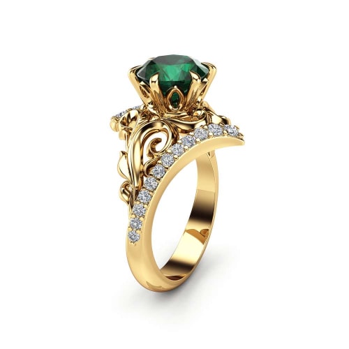 Two Tone Gold Emerald Ring / Sunflower Ring for Women, Unique Flower ...
