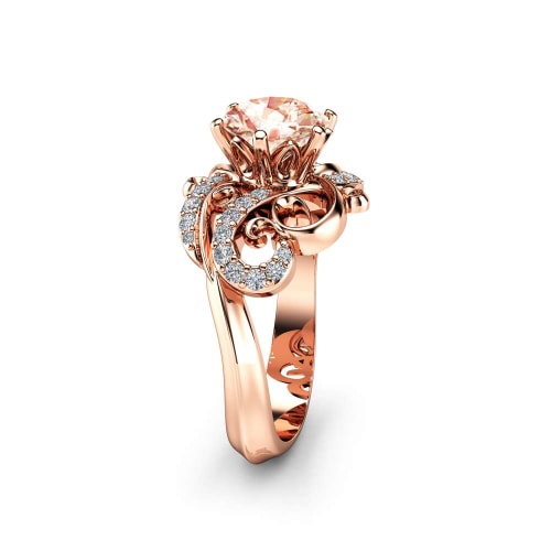 Rose Gold Morganite Engagement Ring Set Unique 2 Carat Morganite Ring with  Matching Band 14K Rose Gold Engagement Rings - Camellia Jewelry