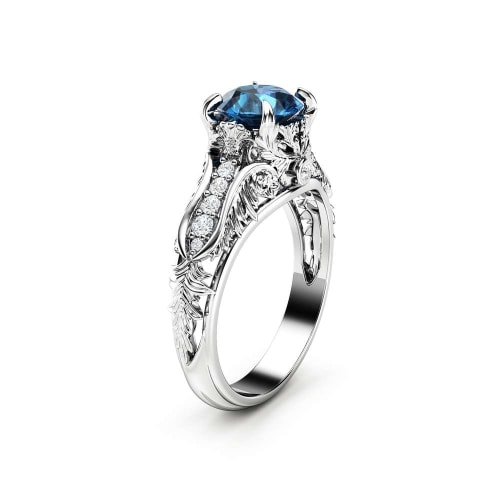 Unique Blue Diamond Engagement Ring Set White Gold Ring Filigree Ring ...