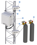 1-27693 Heated Sample Intake Assemblies (from 4 up to 8)
2-9922 20 AWG Power Cable
3-28547 AP200 System Enclosure
4-15702 Tubing
5-Zero/Span Tanks and Regulators (not included)
6-Instrument Tower (sold separately)