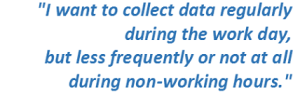 I want to collect data regularly during the work day, but less frequently or not at all during non-working hours.