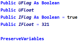 PreserveVariables programming code