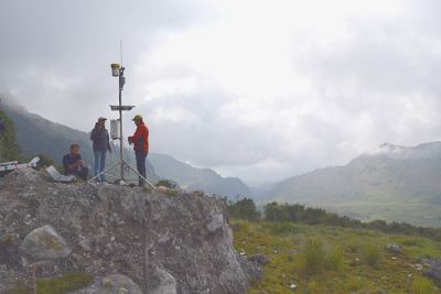 Weather station on cliff of volcano