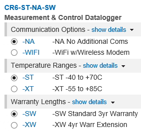 Radio buttons for product configuration
